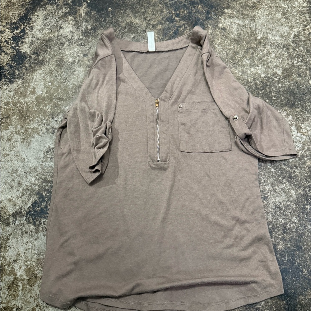 PerSeption Concept Taupe V-Neck Blouse